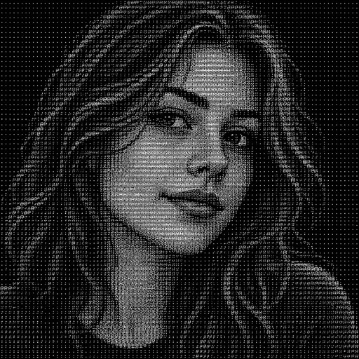 Transforme esta imagem em uma arte de texto usando caracteres Braille/pontinhos. Quero o máximo de detalhes possível, mantendo o formato do rosto, cabelo, olhos, nariz e sombras. Use alta densidade de caracteres e entregue o resultado como texto puro, pronto para copiar e colar, sem explicações.”
