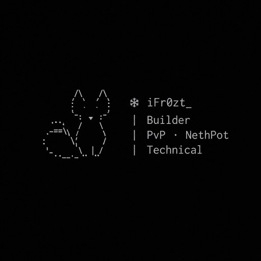“Do NOT generate an image. Output ONLY the raw Unicode/ASCII text directly in the response. Create a small, subtle fox made from Unicode characters, inspired by elegant Japanese ASCII art. It must be recognizable as a fox through slightly pointed ears and a subtle fox-like face, but remain compact and understated. No giant ASCII art, no box, no hundreds of characters, no emoji 🦊. Place the small fox on the left and this profile information naturally beside/around it: ❄︎ iFr0zt_ / Builder / PvP · NethPot / Technical. The entire result must be plain copy-pasteable text suitable for a Discord About Me.”