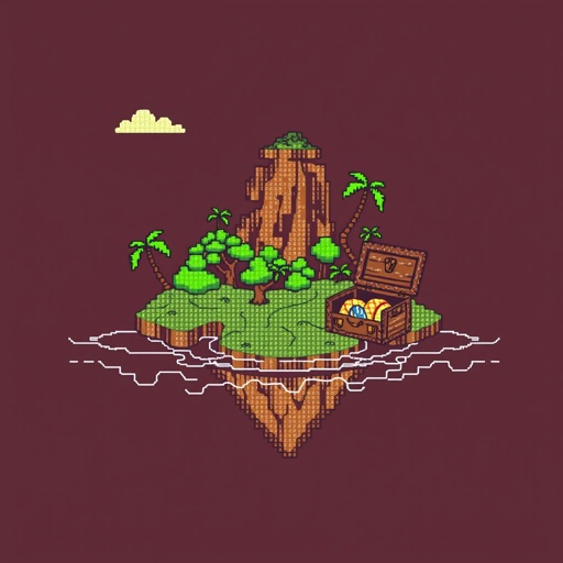 island with treasure chest made wih letters and numers