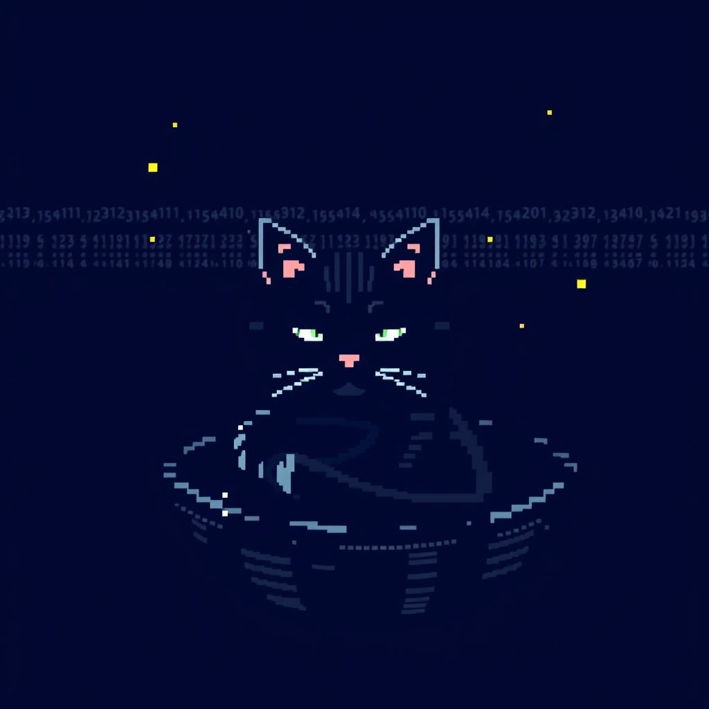 Um gato sentado em uma cadeira feito em números