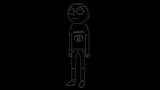 ASCII art of a person wearing glasses and a dark outfit.