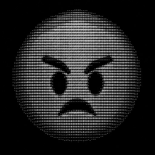 Grayscale ASCII art of an angry face with furrowed brows and a frown