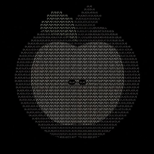 ASCII art of a monochrome face-like figure in a circular pattern