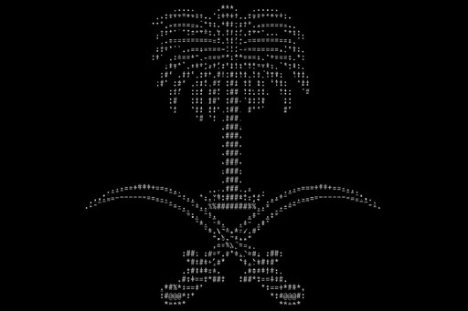 ASCII art of a palm tree with curved roots on a black background