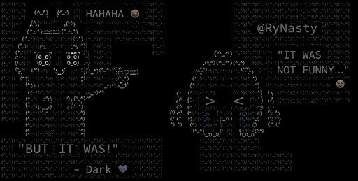 ASCII art of two people with speech bubbles in black and white.