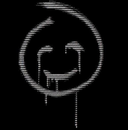 Monochrome ASCII art of a smiling person inside a circular outline.