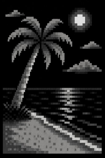 A palm tree on the beach, classic keyboard glyphs