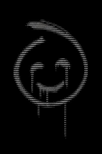 White ASCII-style smiling face on a black background.