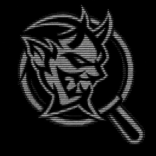 Monochrome ASCII-style illustration of a stylized dragon head in profile.