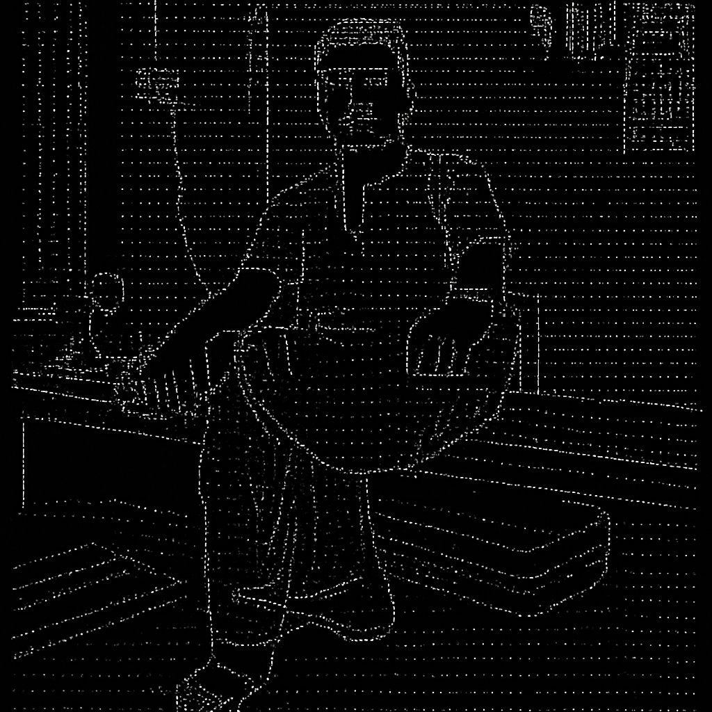 a man sitting on a bench in a room