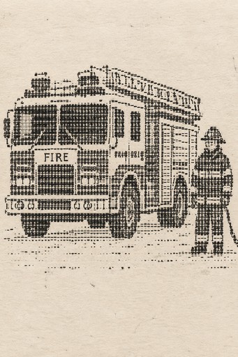 A firetruck with a firefighter