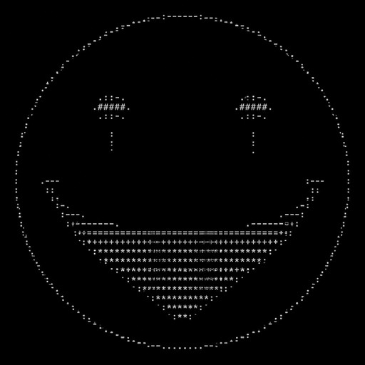 Create the iconic Red John smiley face symbol from The Mentalist, exactly like the simple smiley face Red John draws on walls at crime scenes.

Only one large, perfectly round circle. Inside the circle: two simple dark eyes and one extremely wide, curved, sinister smiling mouth. The design must be minimalist and recognizable, not a realistic human face. Add one or two tiny tear drops beneath the eyes. No head, no hair, no ears, no nose, no realistic facial features, no background, no text.

Convert it entirely into ASCII art using only keyboard punctuation characters. Make the circle large and horizontally wide. Keep every single character strictly inside the circular outline. The final result should look like a clean, hand-drawn Red John smiley symbol made entirely from punctuation marks, with dense but simple ASCII detail. Maximum 1000 characters.