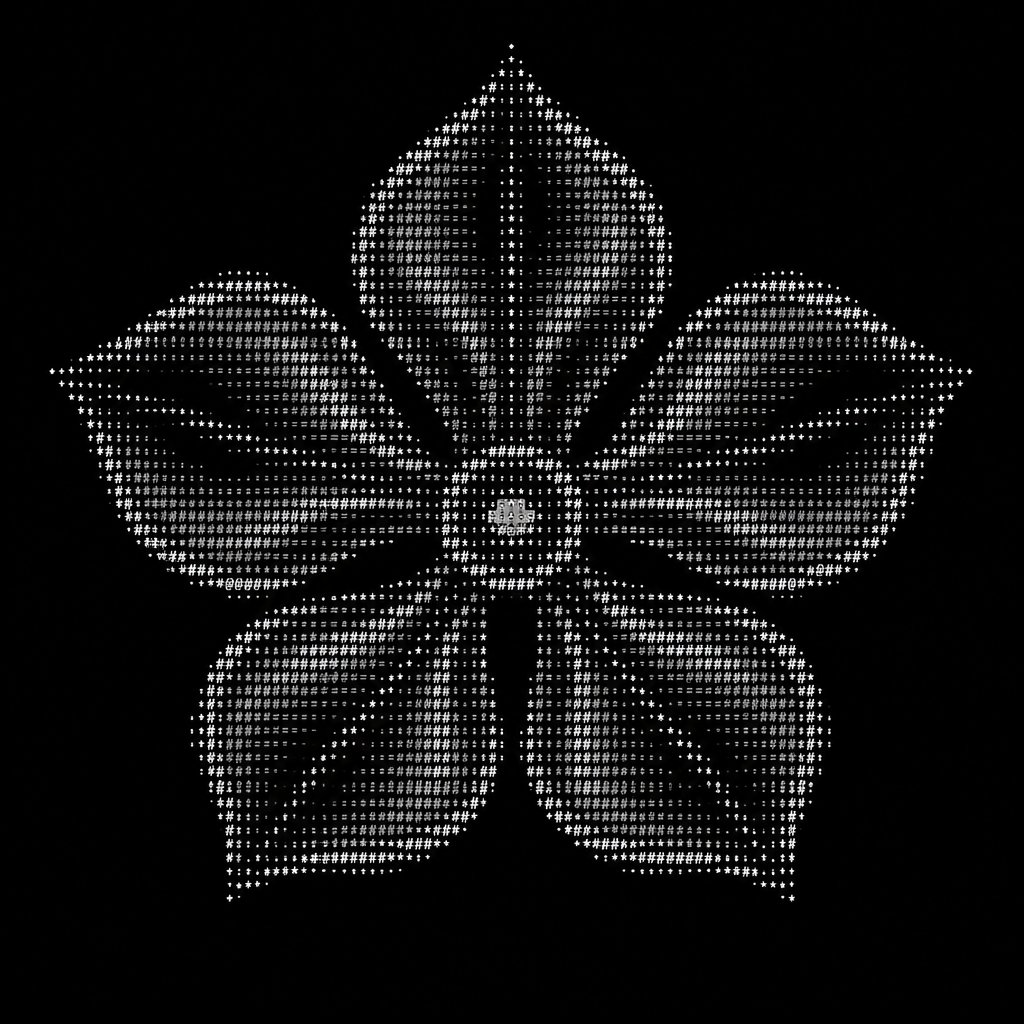 Myosotis or The Forget-Me-Not flower.
Create a front-facing ASCII art flowerhead inspired by the Myosotis/forget-me-not symbol used by the Index from Library of Ruina. Flowerhead only — NO stem, NO leaves.
The flower must be perfectly centered and radially symmetrical, with a small circular center and five broad, leaf-like petals radiating outward from it.
The petals should look like wide, curved flower-leaf surfaces viewed from the front, with layered inner contour lines that give them a 3D/folded appearance. They should extend clearly outward in five directions rather than forming a closed oval or rose.
Do NOT draw a rose, daisy, generic flower, or individual thin petal outlines. The petals should resemble broad flowing shapes, like five curved pieces of fabric/leaf material spreading from the center.
Use detailed ASCII/Unicode linework, with the central point exactly centered horizontally and vertically. Keep the entire flowerhead symmetrical around that center. radial flowerhead glyph,Do not enclose the flower in an outer circle or oval.
