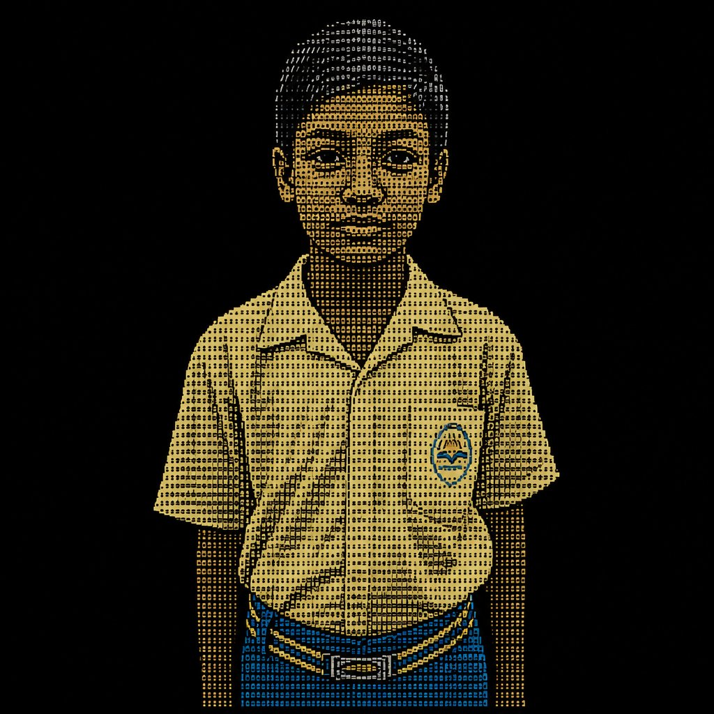 a young boy in a yellow shirt and blue pants