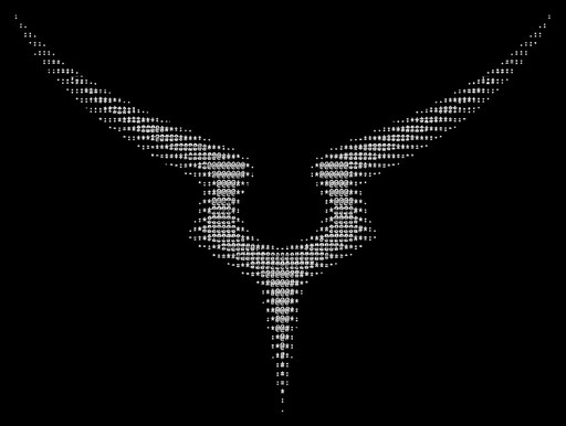 White ASCII-style bird with outstretched wings on a black background