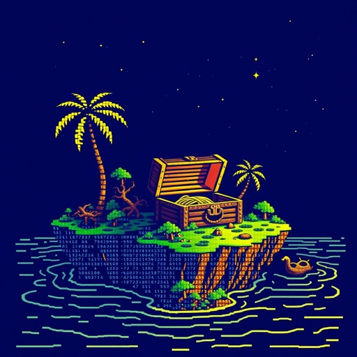 island with treasure chest made with letters and numbers