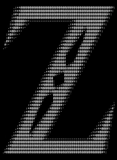 White ASCII-style diagonal stripes forming an abstract geometric shape on black background