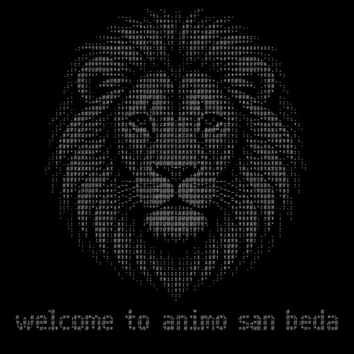 Black-and-white ASCII lion head above “welcome to animo san bada” text