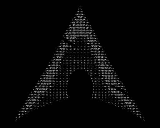White ASCII art of a pointed mountain-like structure on black background