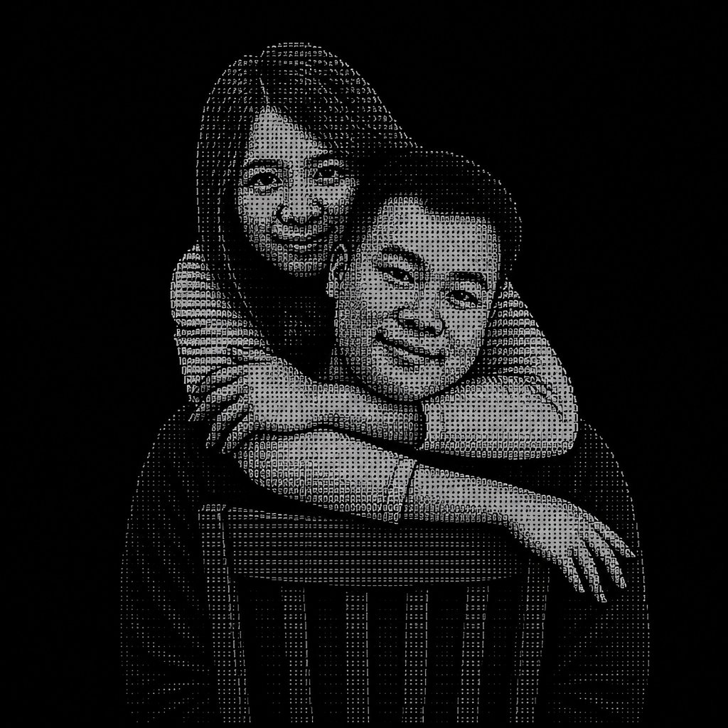 a man hugging a woman on the back of a chair