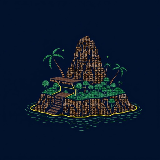 island with treasure chest made with letters and numbers