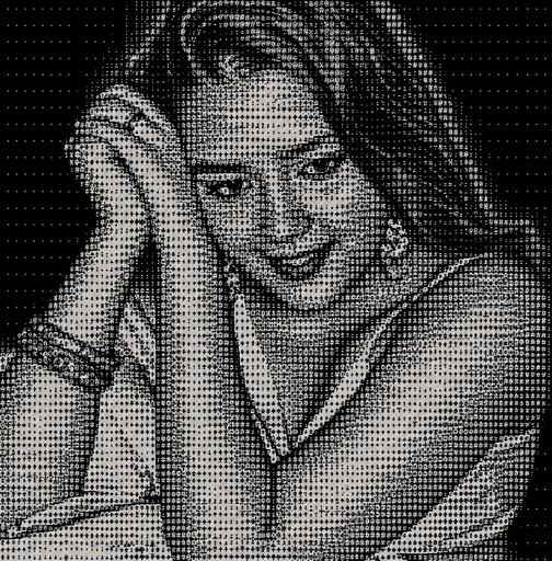 Monochrome ASCII portrait of a person resting their head on one hand.
