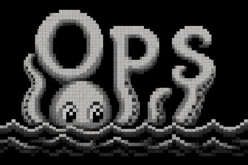 an octopus peeking out of the ocean that spells "Ops" with its head and tentacles