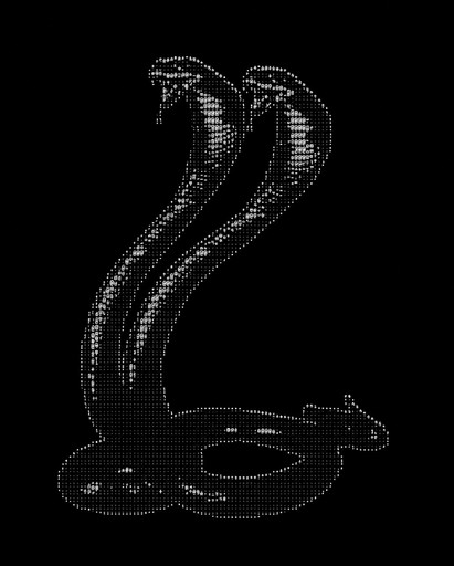 ASCII art of two coiled snakes with raised heads in black and gray tones