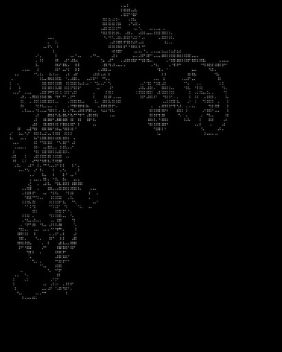 Black-and-white ASCII art of a person beside a large umbrella.