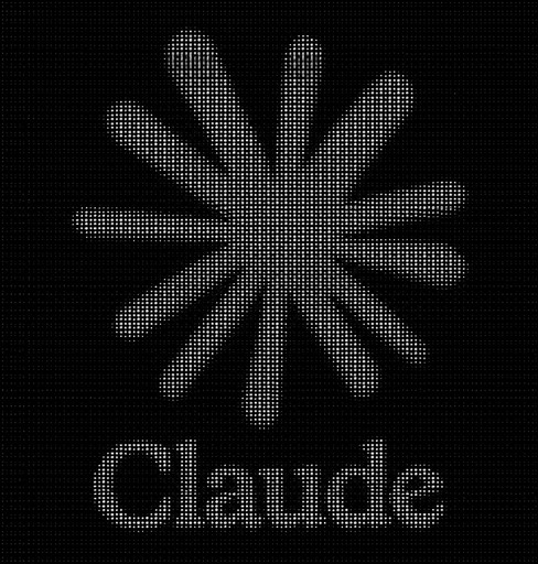 Gray ASCII-style sunburst above the word “Claude” on a black background
