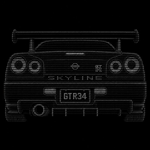 image-to-ascii of the backside of a nissan gtr r34