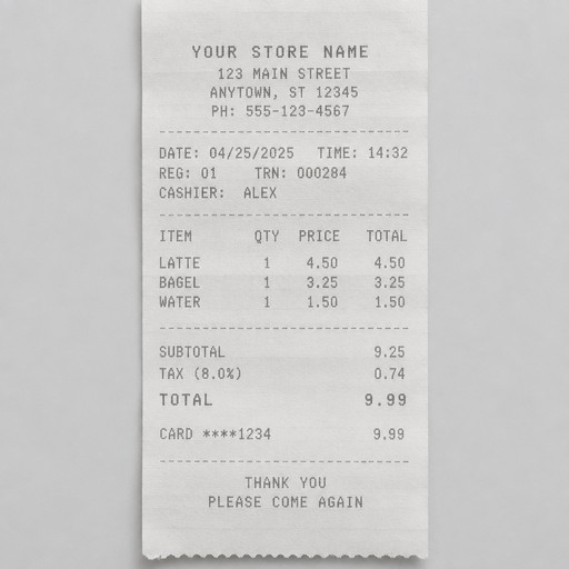 A receipt where I can customize the texts