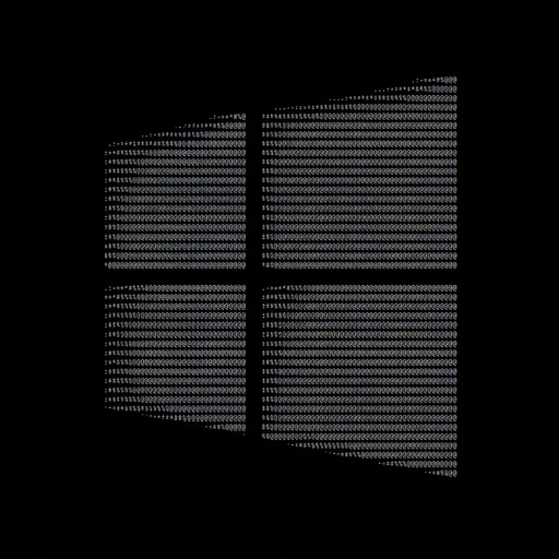 Monochrome ASCII art depicting four geometric, striped panels.