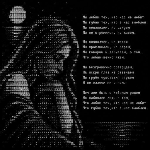 Мы любим тех, кто нас не любит
Мы губим тех, кто в нас влюблен.
Мы ненавидим, но целуем
Мы не стремимся, но живем.
Мы позволяем, не желая
Мы проклинаем, но берем,
Мы говорим и забываем, о том,
Что любим-вечно лжем.
Мы безгранично созерцаем,
На искры глаз не отвечаем
Мы грубо чувствами играем
И не жалеем ни о чем.
Мечтаем быть с любимым рядом
Но забываем лишь о том,
Что  любим тех, кто нас не любит
Что губим тех, кто в нас влюблен.