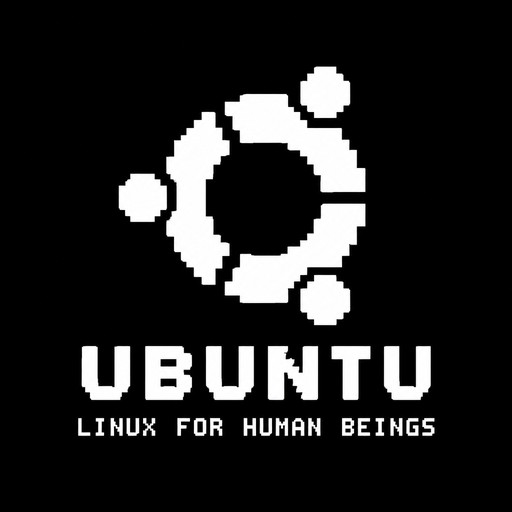 Ubuntu logo in the middle of the screen. White text and black background.