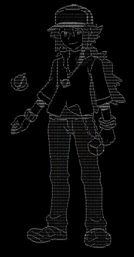 ASCII art of a person wearing a hat, jacket, pants, and boots.