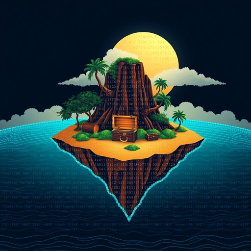 island with treasure chest made with letters and numbers