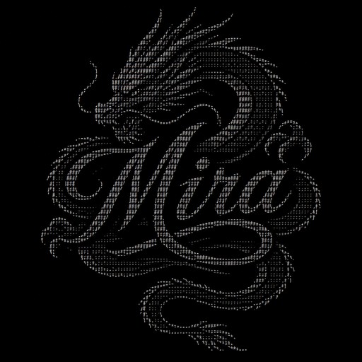 ascii tatto flash dragon wrapped around caligraphy 
text "Mira"