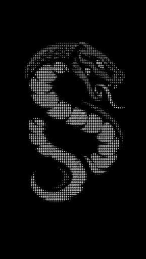 Gray ASCII art of a coiled seahorse on a black background