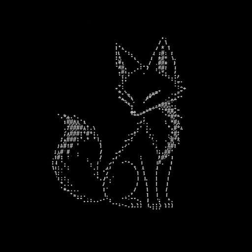 A small cute fox made entirely from Unicode characters, NOT a cat. Minimal Japanese kaomoji / Unicode art style, recognizable pointed fox ears, narrow fox muzzle, fluffy tail, elegant and aesthetically pleasing, compact enough for a Discord bio, no box, no shading blocks.