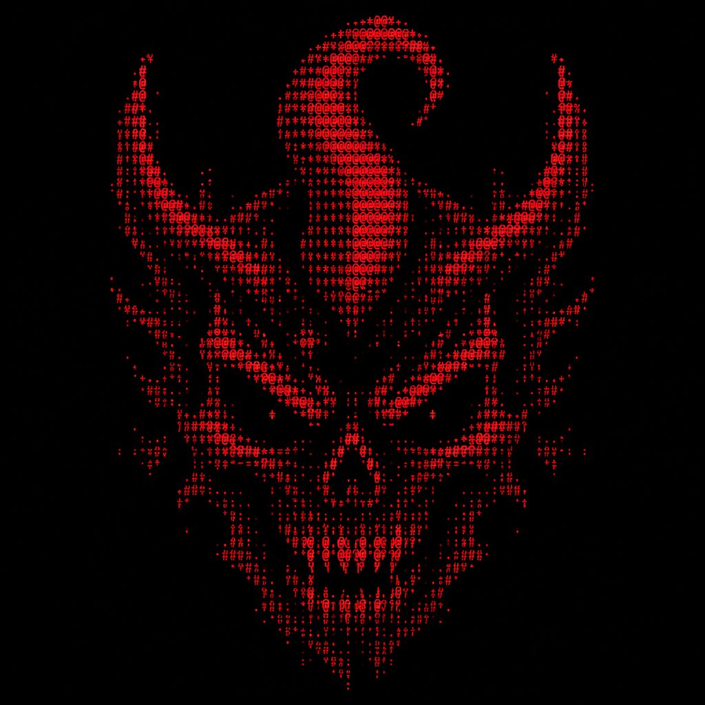 Create a professional square 1:1 logo artwork based directly on the provided reference image.
IMPORTANT: Recreate the SAME visual identity and composition as the reference. Do not reinterpret the concept, do not redesign the demon, and do not add new elements.
CANVAS:
- Aspect ratio: 1:1
- Square composition
- Resolution: ultra high resolution
- Background: completely pure matte black (#000000)
- No background texture
- No environment
- No border
- No frame
- No watermark
MAIN SYMBOL:
Place a large demonic skull/devil-head emblem exactly in the upper-center portion of the canvas.
The demon should have a very dark, sinister appearance, constructed almost entirely from black negative space and highly saturated red pixel-art outlines.
STYLE:
- Dark cyberpunk
- Demonic hacker aesthetic
- Aggressive red-and-black identity
- High-end gaming/esports logo
- Retro pixel-art influence
- CRT/glitch aesthetic
- Low-resolution pixel construction
- Sharp geometric edges
- Deliberately chunky pixels
- Distressed digital texture
- Strong contrast
- Minimalist composition
DEMON HEAD:
The demon's head is approximately centered horizontally.
The silhouette should be symmetrical but intentionally rough and corrupted.
The majority of the interior face is almost completely black.
Use dark crimson and bright red pixels to define:
- forehead
- temples
- cheekbones
- jaw
- horns
- eye sockets
- mouth
- teeth
- outer silhouette
The outer contour should contain irregular, sharp, flame-like and angular protrusions.
HORNS:
The demon has prominent devil-like horns.
On the left and right sides of the upper head, create sharp upward-pointing horn structures with jagged pixelated edges.
The most distinctive feature is the large CENTRAL CURVED HORN rising from the top of the forehead.
The central horn:
- starts around the center of the forehead
- rises vertically
- curves dramatically near the top
- bends forward/inward like a hook
- has a thick pixelated structure
- is bright crimson/