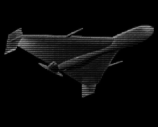 White ASCII-style outline of an airplane against a black background