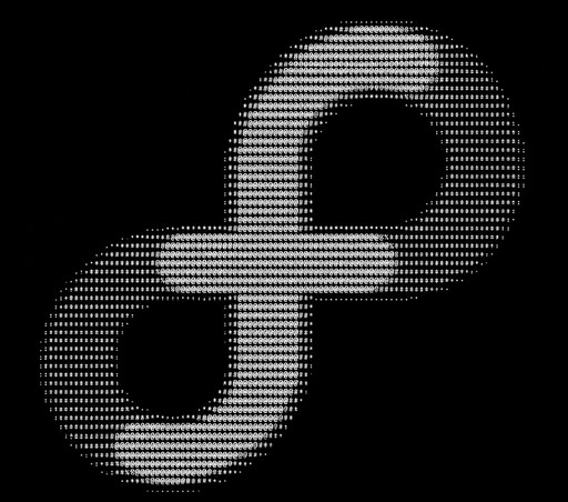 White dotted infinity symbol on a black background in ASCII art style.