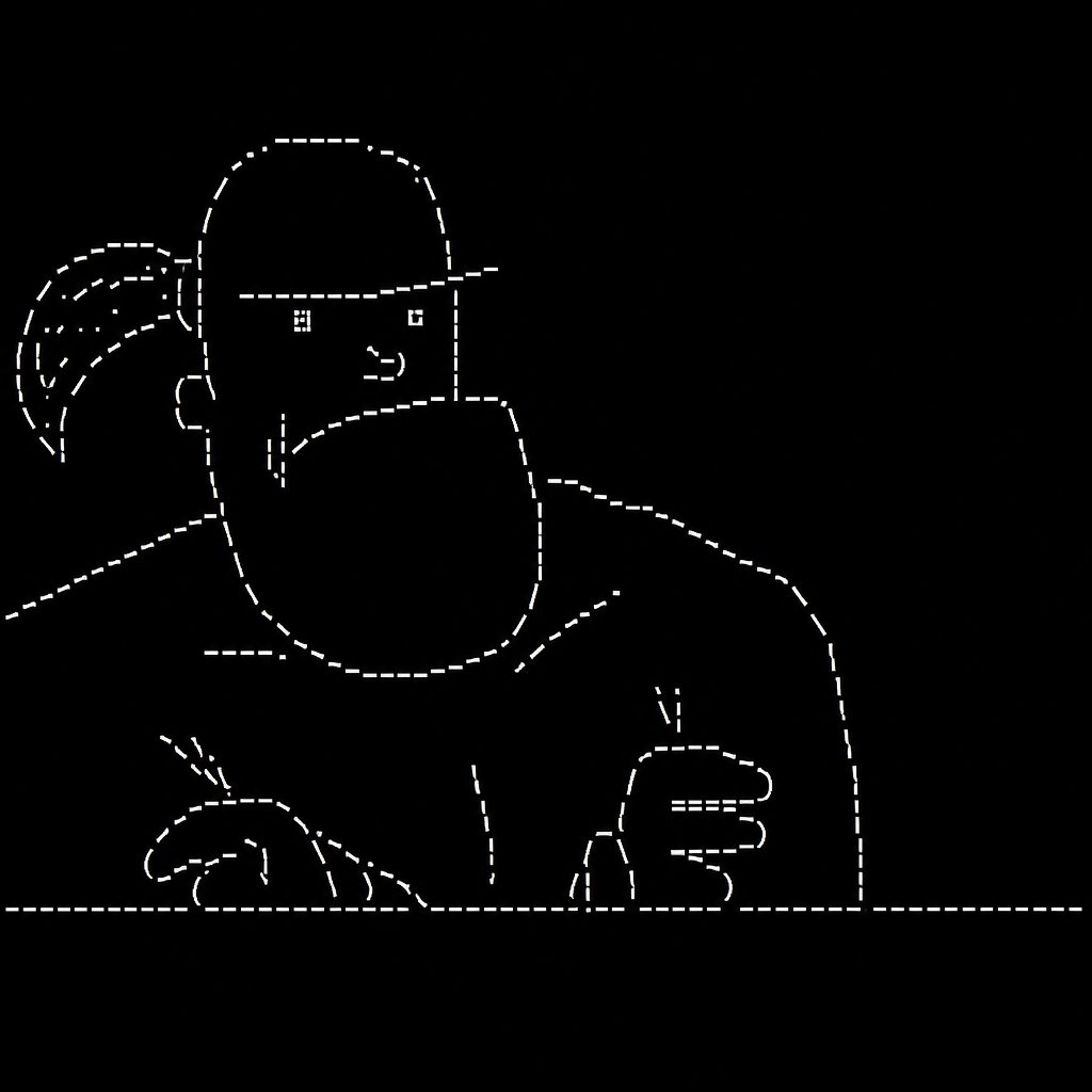 a drawing of a man sitting at a table