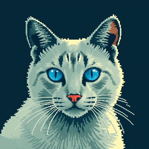 Faz um gato branco de olhos azuis na rua em pixels