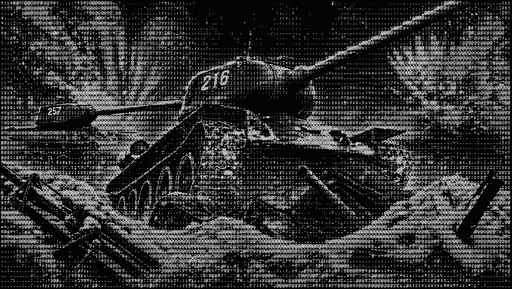 Black-and-white ASCII art of a helicopter flying over mountains.