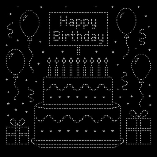 I'd like a two-tiered cake with twelve candles on it, with balloons and such alongside it, and a "Happy Birthday" sign on the very top.