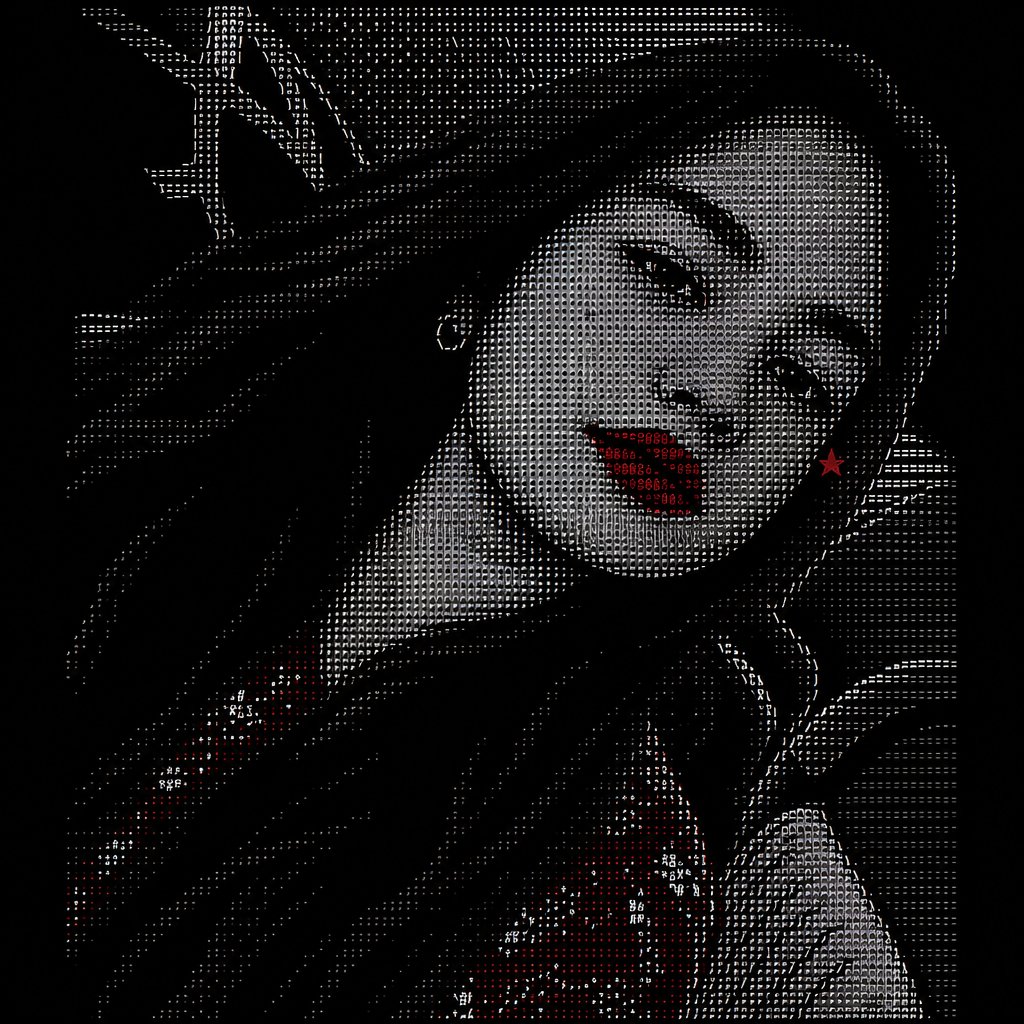 a woman with long black hair and red lipstick